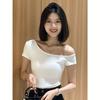 New Spice Girl Pure Desire Wind Slant Shoulder Short Sleeve T-Shirt Niche Fashion Unique Slim Skinny Top ins Women