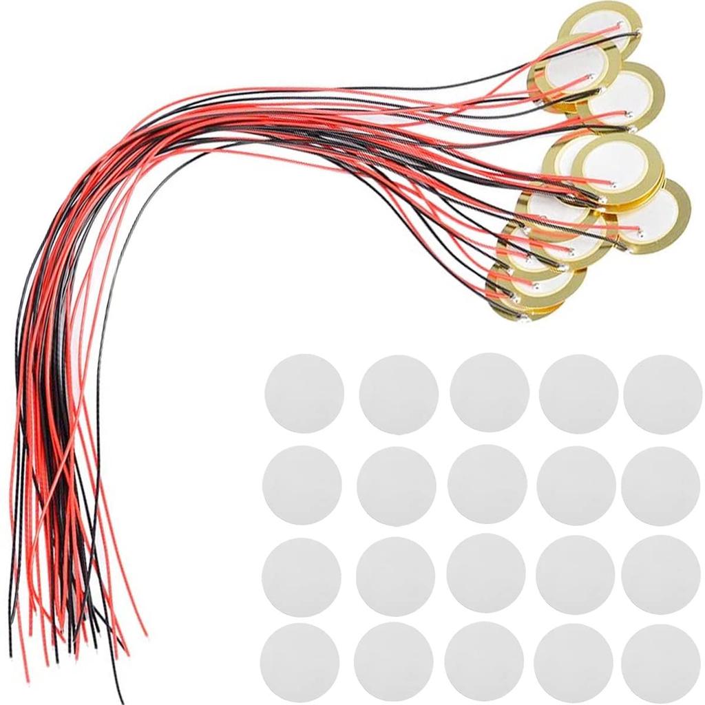 Youmile 20pcs Lead Microphone Drum Trigger Acoustic Pickup Buzzer Drum Guitar Double Sided Adhesive Foam Sticker with 27mm Piezo Disc Piezo Pickup