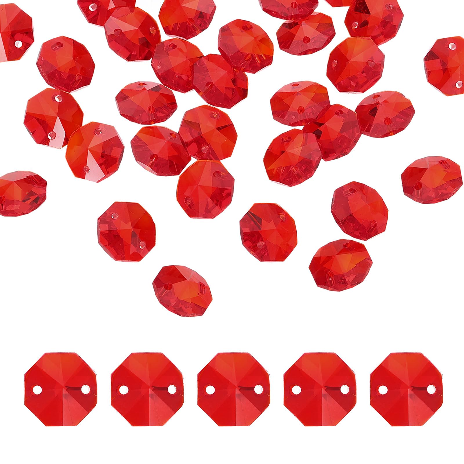 

uxcell 70pcs 14mm Crystal Octagon Beads, 2-Hole Glass Suncatcher Beads, Chandler Prism Parts, Pendants for Home DIY Arts and Crafts Decoration, Red