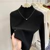 Fungus edge semi-turtleneck bottoming shirt for women, medium neck chic top for autumn and winter, sweater for women