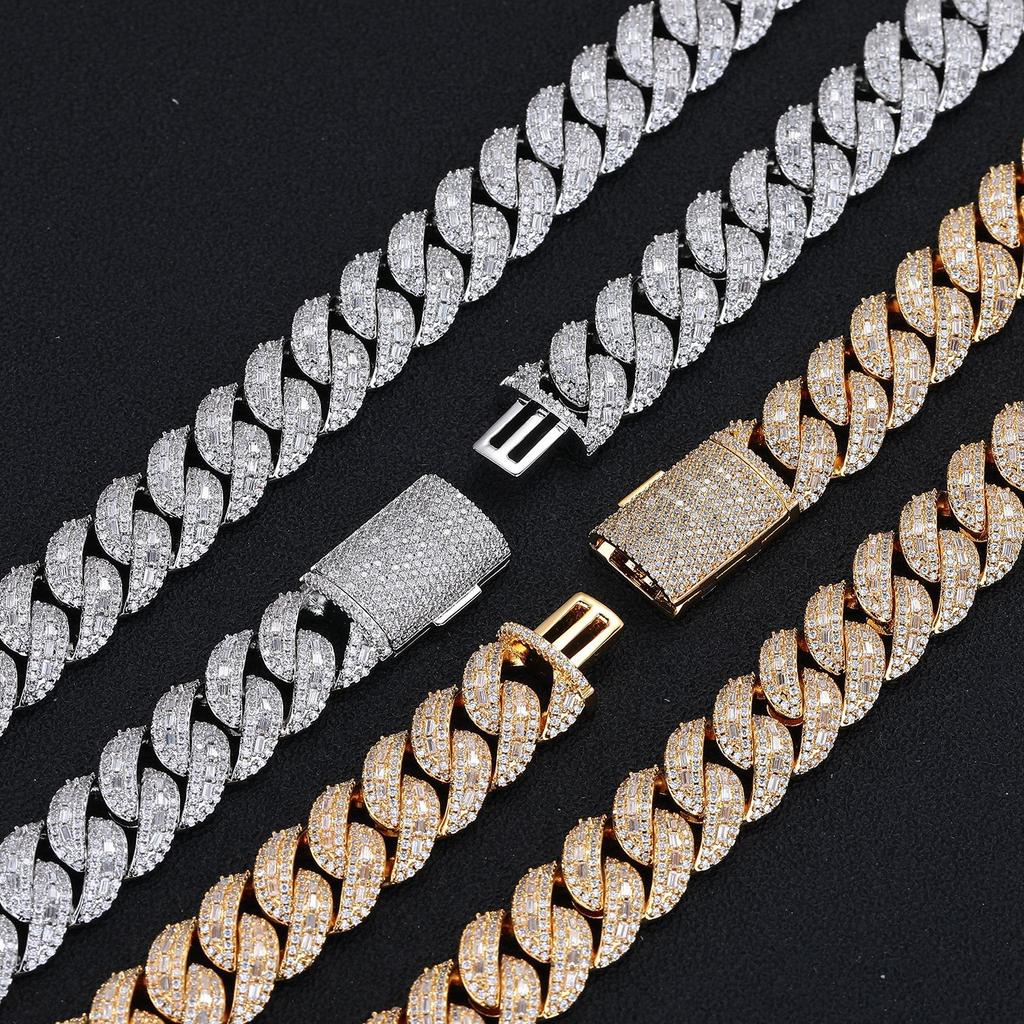 European and American hip hop 11mm mixed T square zircon Cuban chain full of necklaces men's street rap rapper trendy brand