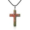 1Pc Handmade Carved Cross Natural Stone Pendant Necklace For Women Men Healing Chakra Crystal Charms Choker Jewelry