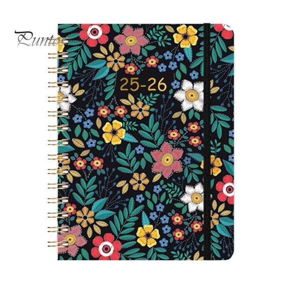 Planer 2025–2026, Juli 2025 – Juni 2026, 12 Monate, Tages-, Wochen- und Monatsplaner, Notizbuch mit Blumendruck und Spiralbindung für Zuhause, Büro und Schule
