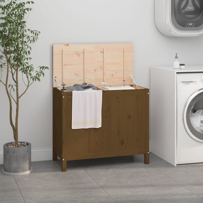 VidaXL Boîte à linge Marron miel 88,5x44x76 cm Bois massif de pin 823582