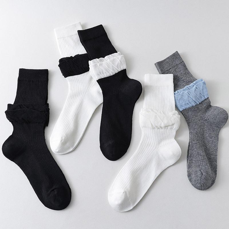 Spring And Summer Thin Socks Women'S Lace Bubble Mouth Sweet Medium Tube Stacking Socks Girl Socks