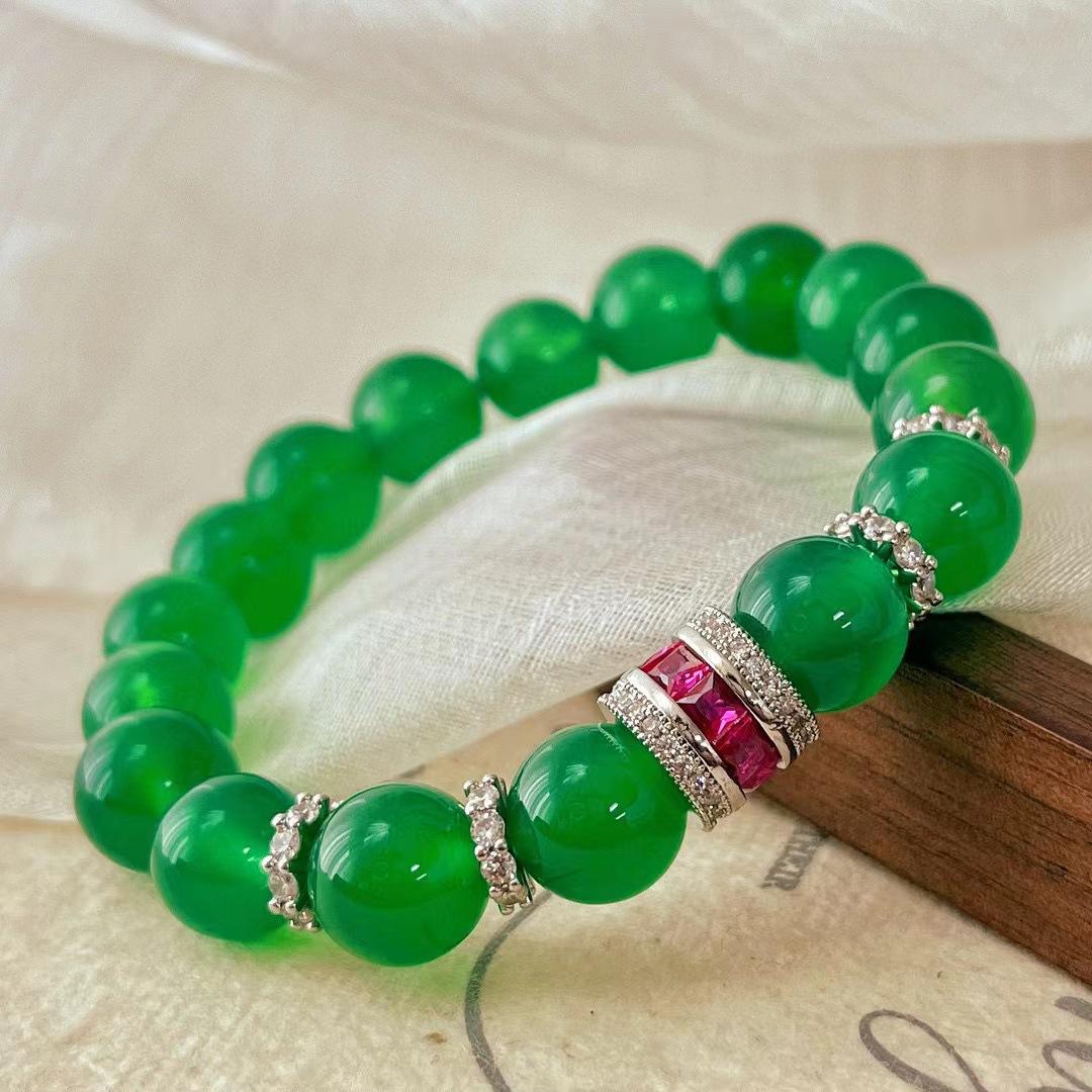 Retro Emperor Green Yang Green Natural Chalcedony Agate Bracelet Agate Beaded Bracelet