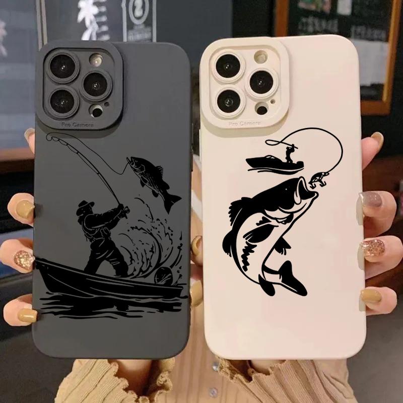 Line Fishing Man Pattern Silicone Phone Case For iPhone 17 16 Pro Max 15 14 13 Mini 12 11 17Air 16E X XR XS 8 7 Plus Soft Cover
