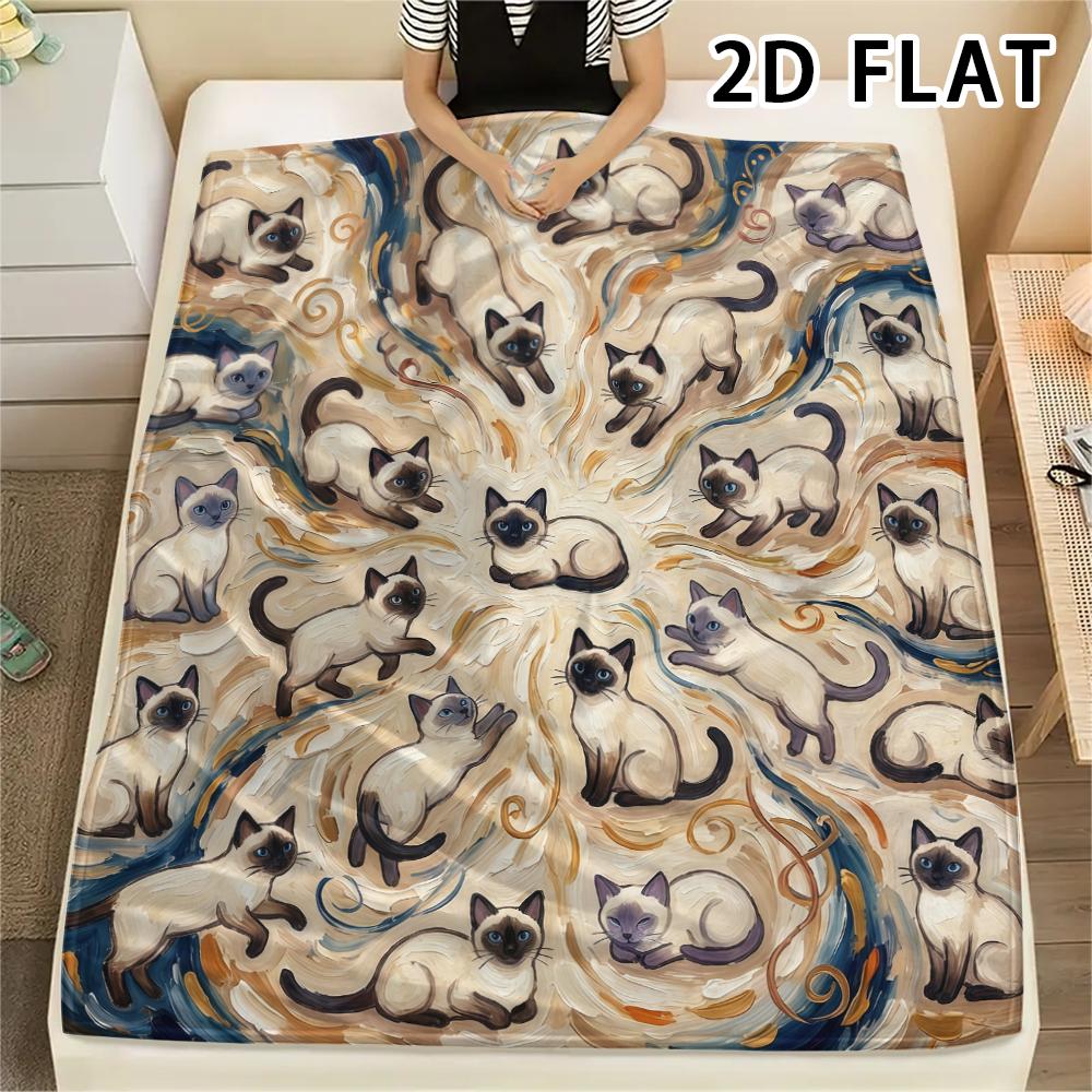 1Pc Vibrant Mandala Cats Print Flannel Blanket,High Quality Comfortable for All Seasons,Home Decor,Warmth and Comfort,Perfect for Christmas Gifts