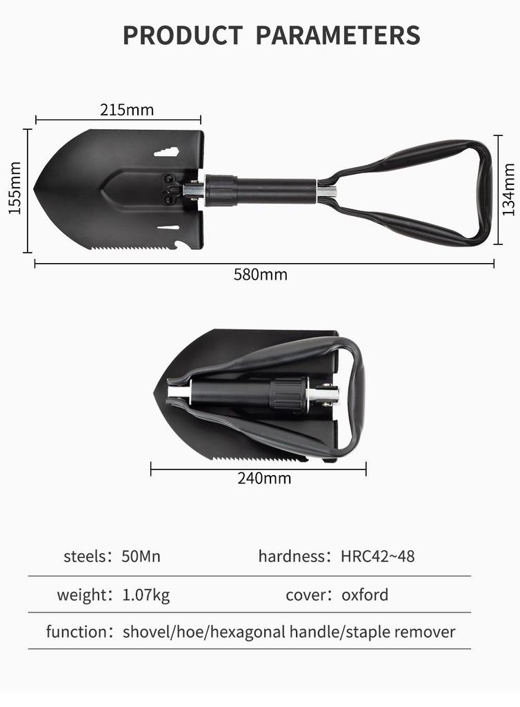 521A Manganese Steel Multi-functional Folding Shovel: Portable Vehicle-Mounted Camping & Fishing Tool