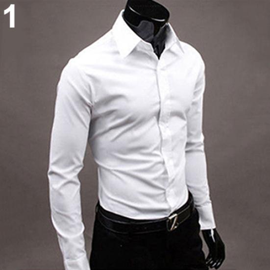 Herrenmode Lässig Einfarbig Bonbonfarbe Langarm Slim Fit Kleidhemd Top