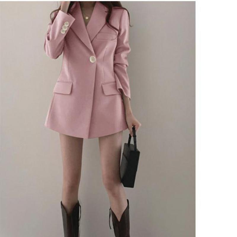 Nová módní bunda Dámský jarní jednobarevný kabát v britském stylu Office Lady Black Coat