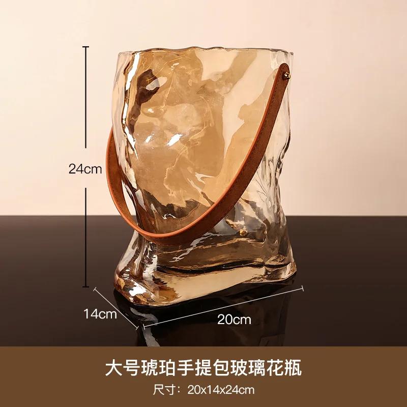 Creative Glass Vase Bag Shape Leather Handbag Terrarium Transparent Hydroponics Flower Pot Home Decoration Accessories