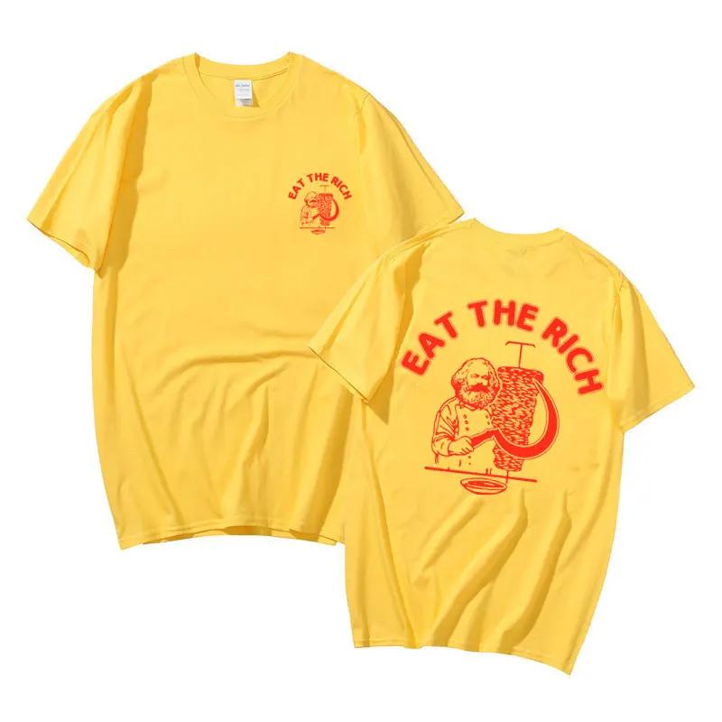 Eat The Rich Doner D%C3%B6ner Kebab Karl Marx Socialist Hasan Piker Double Sided Print T-shirts Men Women Casual Loose Tshirt