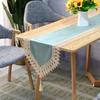 Peacock Green Velvet Table Runner with Gold Lace - Modern Nordic Design for Dining or Coffee Tables