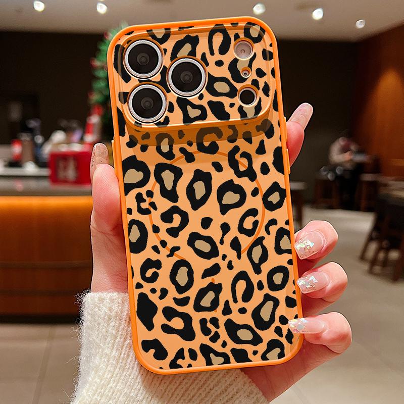 

Yellow Leopard Print Case For iPhone 17 Pro Max Magnetic For Magsafe Hybrid Slim Matte Cover For iPhone 16 15 14 13 Pro Max iPhone 17 Pro помаранчевий