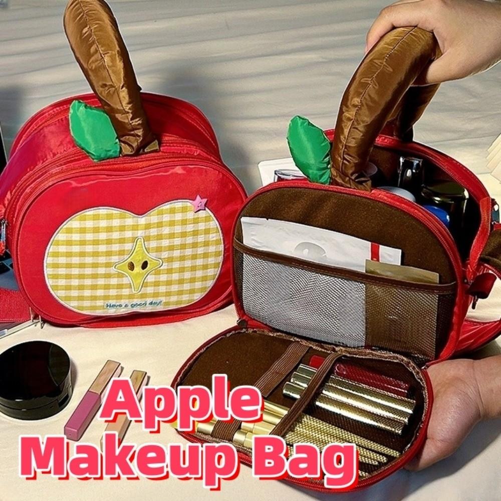 Handle Fruit Plaid Makeup Bag Storage Travel Cosmetic Container  Data Cable Storage