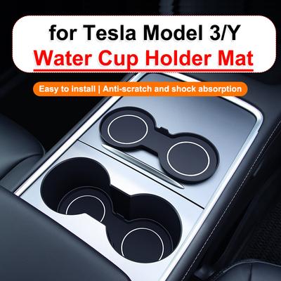 Soft Silicone Car Accessories for Tesla Model 3 Y Water Cup Holder Mats Upgraded Drink Non-slip Coaster 2023 Model3 ModelY Pad