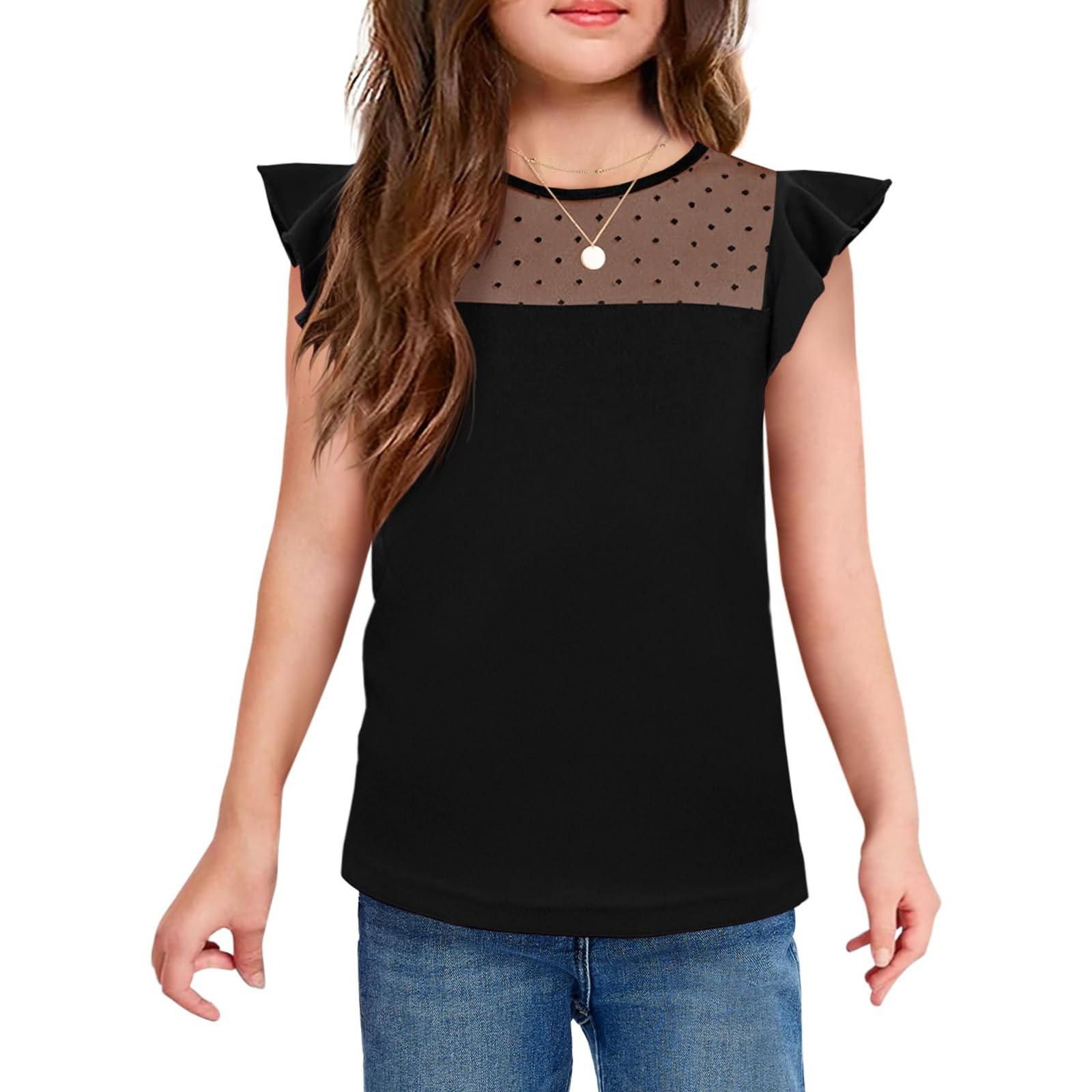 

Летние детские и девичьи рубашки с плиссированными рукавами, повседневные топы, прозрачные сетчатые футболки с короткими рукавами 150 чёрный