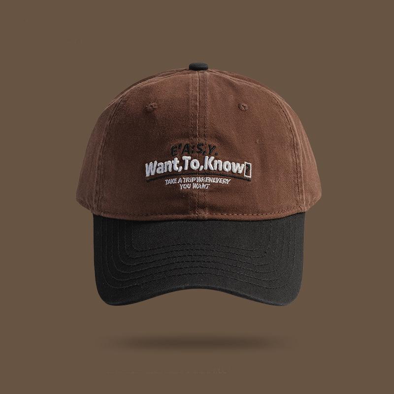 Retro color matching letter embroidery baseball cap female spring and summer versatile face small soft top cap male