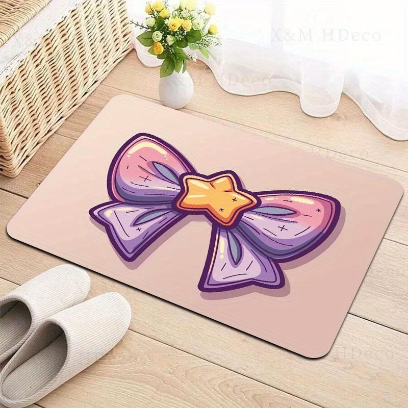 Cartoon Bowknot Design Washable Doormat - Anti-Slip PVC Backed Polyester Mat for Gamer Room, Bathroom, Kitchen, Living Room, Bed