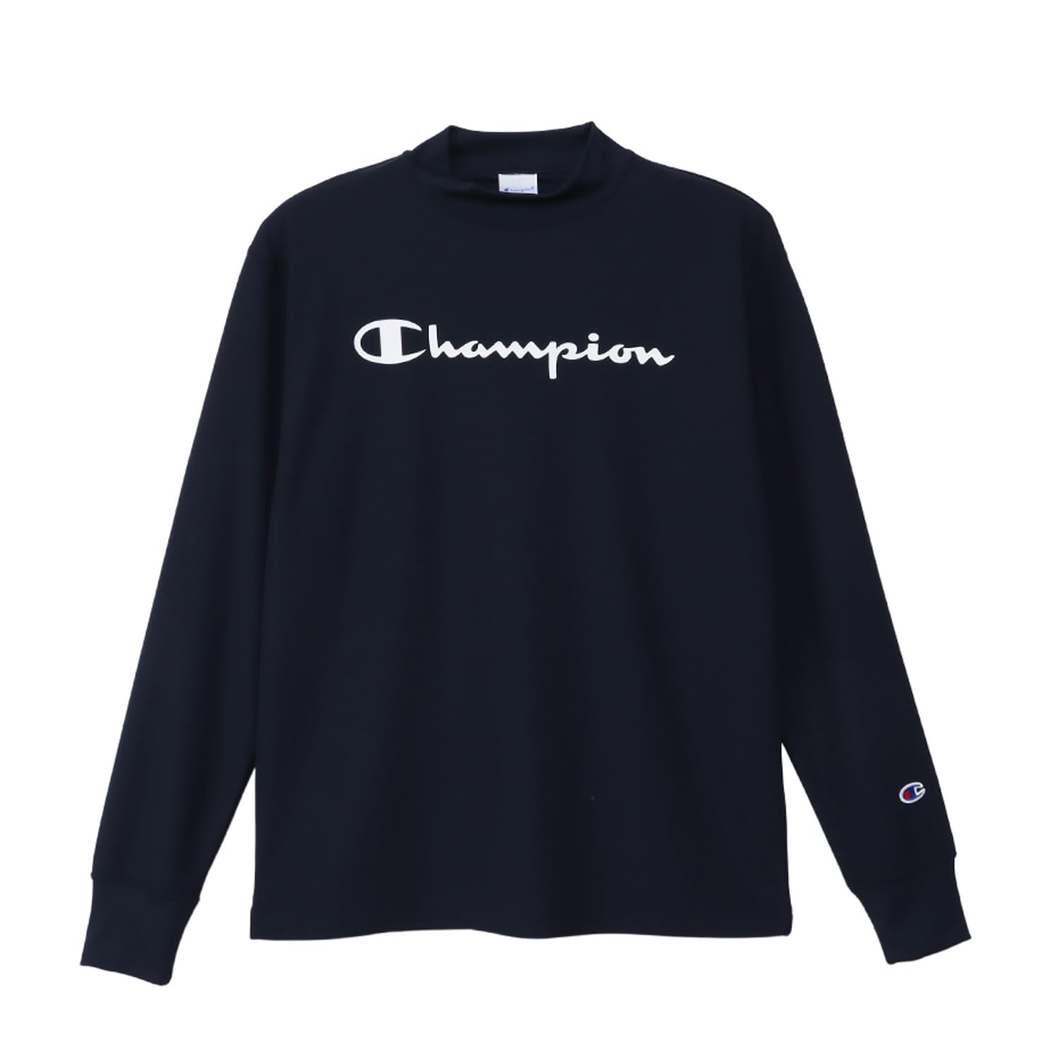 

Мужская футболка с длинным рукавом Champion Golf UV and Odor Script Mock, темно-синяя, быстросохнущая, защита, антибактериальная, устойчивая, логотип, вырез под горло, C3-ZG421