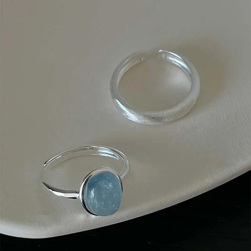 Bohemian Retro Opal Rings for Women Curved Matte Metal Beaded Ring Personality Index Finger Jewelry Girls Accessories Gift