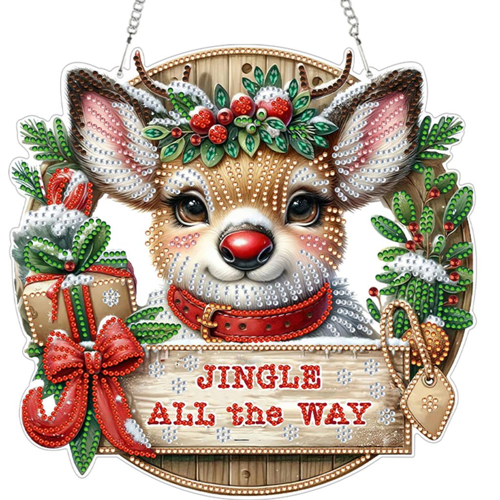 Christmas 2D Flat DIY Acrylic Diamond Painting Kits Hanging Gem Art Paintings Charm for Living Room Home Office Decoration