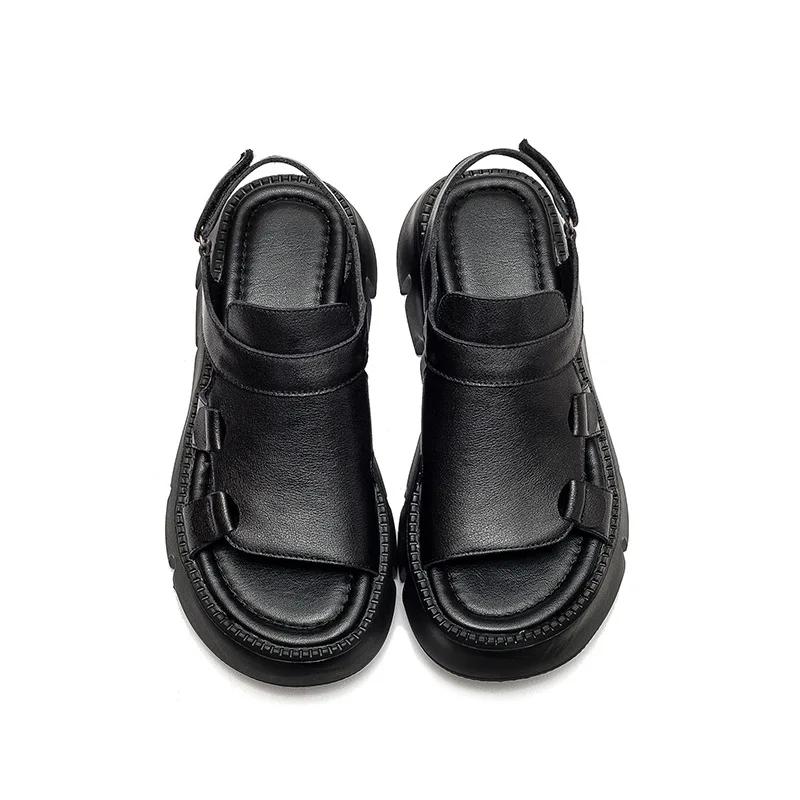 Fashion 5.5CM Summer Handmade Genuine Leather Sandals Women Designer Luxury Hook And Loop Wedges Platform Casual Sandals Women Shoes