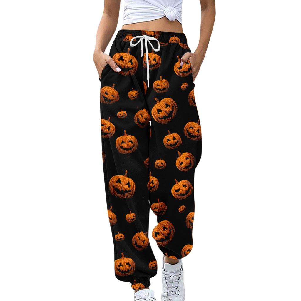 Dámské tepláky Elastický pas Stahovací šňůrka Ležérní kalhoty Hallowenský potisk Kalhoty s kapsami