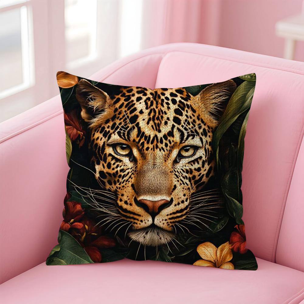 Fashion Leopard Cushion Cover Natural Linen Pillow Case Double-Sided Print Decorative Sofa Pillowcase Home Decor Gift