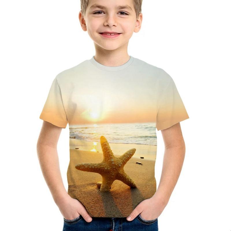 Boy's Hawaiian T-Shirt Vacation Kids Round Neck Tees Tops Beach Casual Soft Comfortable Breathable Summer Children's Clothing
