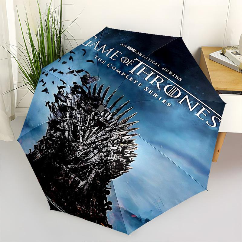1pc Game of Thrones The Complete Series Automatic Folding Umbrella - Compact 8-Rib Design, Durable Plastic & Iron1260L
