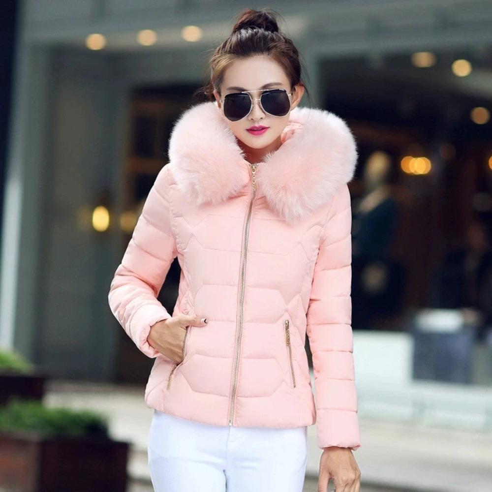 Women Short Cotton Coat Large Fur Collar Parkas Large Size Women's Cotton Padded Jacket