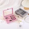 Portable Pink Carrying Case with Glass Cover Jewelry Ring Display Box Tray Holder Storage Box Organizer Earrings Ring Bracelet