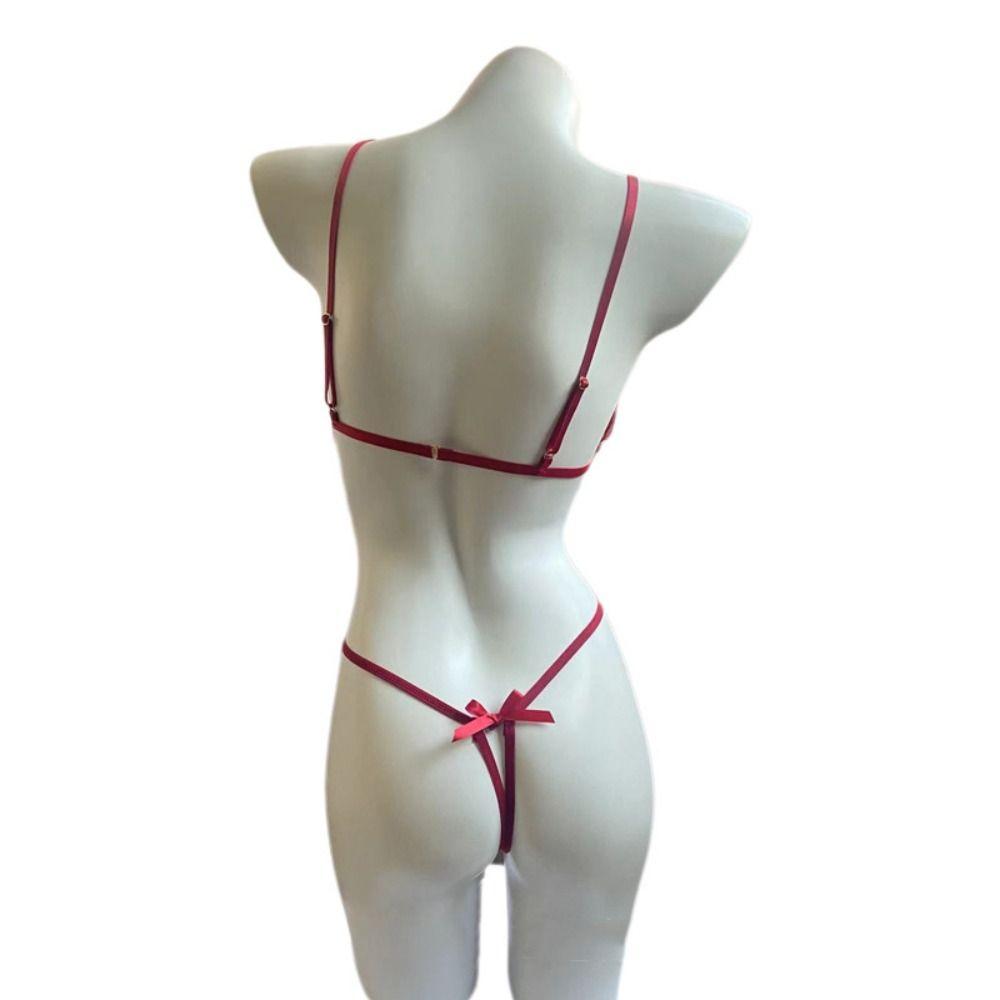 Mesh Hollow Women Lingerie Transparent Lace Sling Nightwear Lace Bow Bodysuit Home