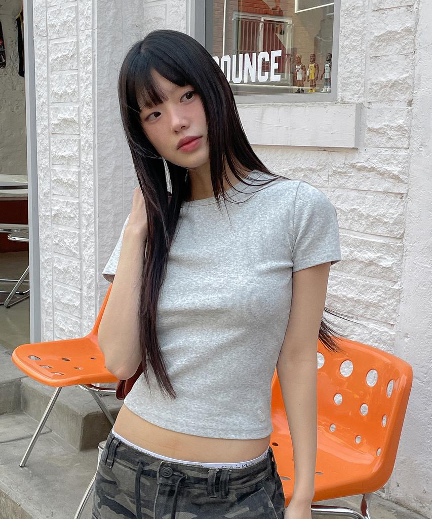 WHO.A.U Ribbed Short Sleeve T-Shirt / Whrag2421F