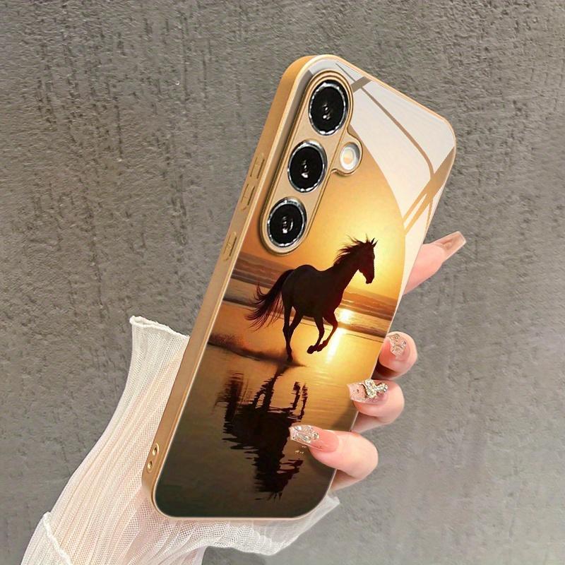 Sunset Beach Wild Horse Pattern Glass Phone Case Suitable for Samsung for GalaxyS26 S25 S24 S22 S21 S20FE Ultra Plus 5GAnti Drop