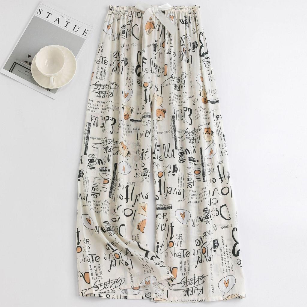 Women's Floral Cotton Silk Pajama Pants, Mosquito Repellent, Outdoor & Home Wear, Plus Size, Lightweight Summer Style.