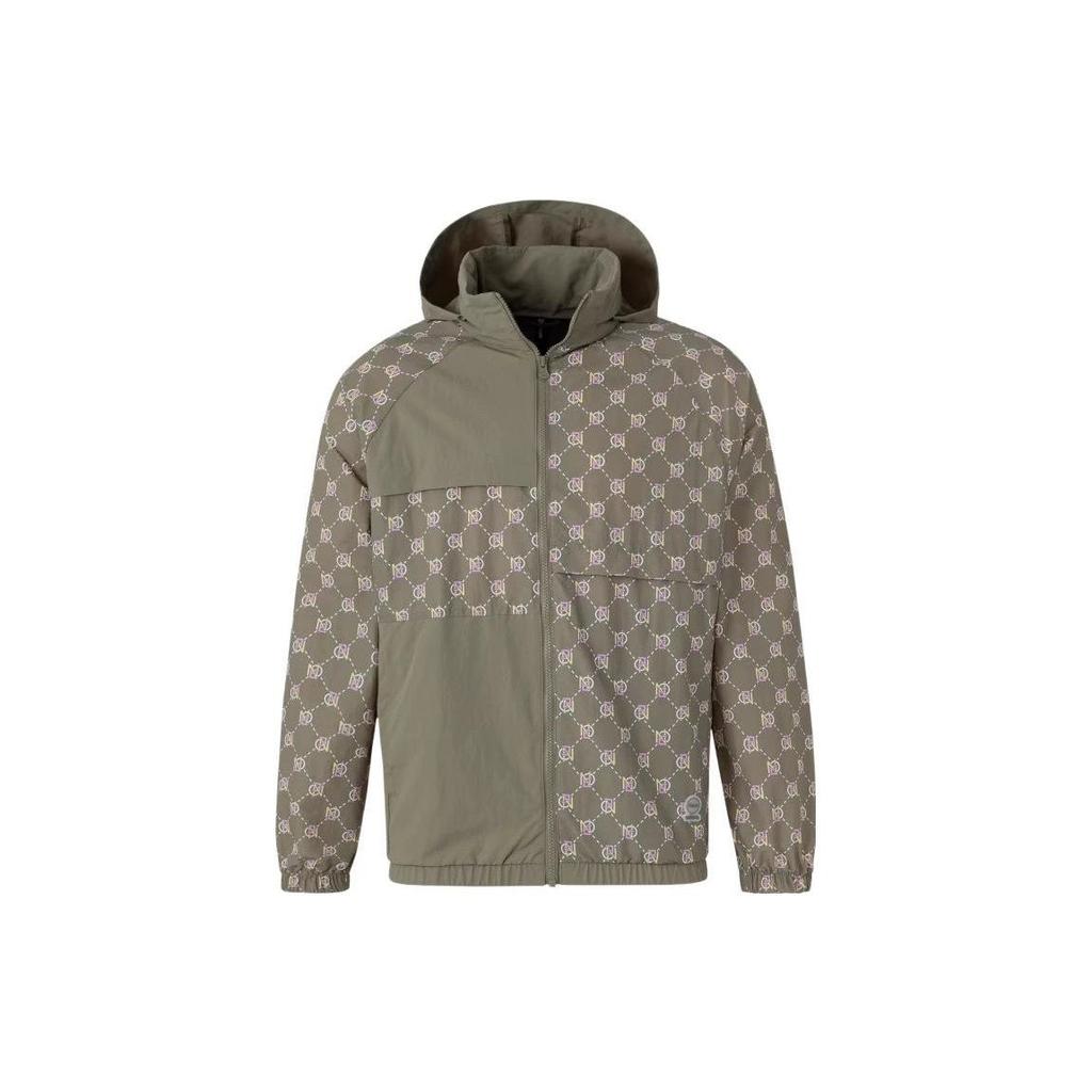 Adidas Neo Monogram Logo Print Zip Hoodie Jacket Men Outerwear Green HM2040