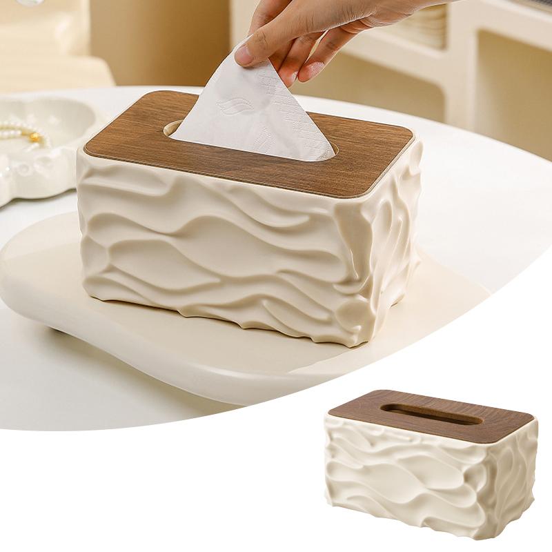 Tissue Box With Wooden Lid Table Napkin Holder Tissue Case Container Storage INS Home Decor Car Desktop Tissue Box Holder 1PC