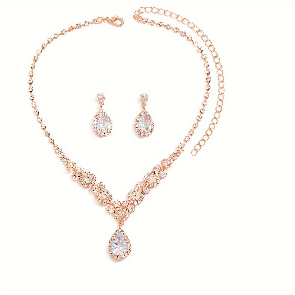 Elegant European & American Zircon Necklace & Earring Set for Weddings & Evening Gowns