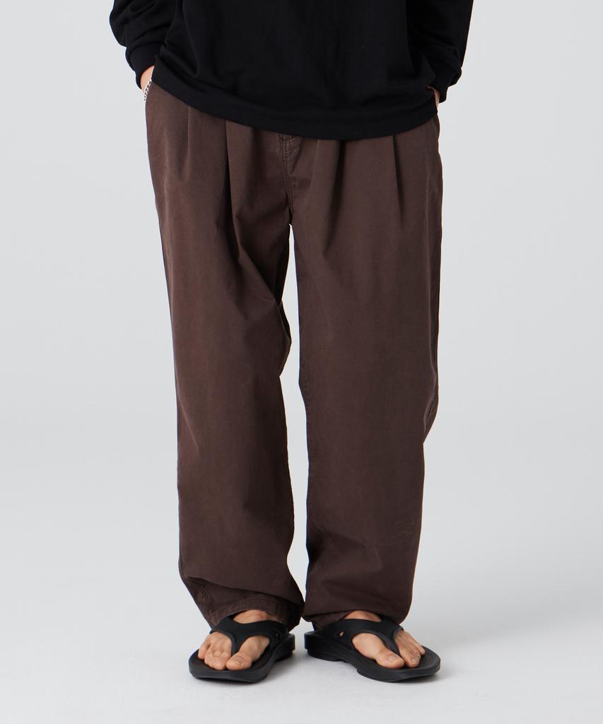 AOTT Double-Pleated Washed Wide Cotton Pants Brown