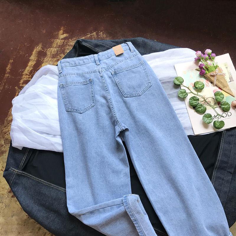 İlkbahar Kadın Yüksek Bel Düz Kesim Kot Kadın Çok Yönlü Slim Fit Kırpılmış Pantolon