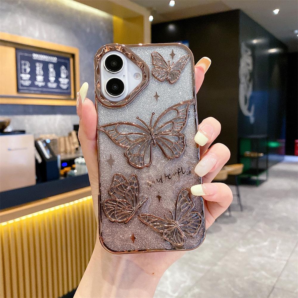 Electroplated 3D Butterfly Gradient Glitter Drop-Proof Case for iPhone 17 Pro Max