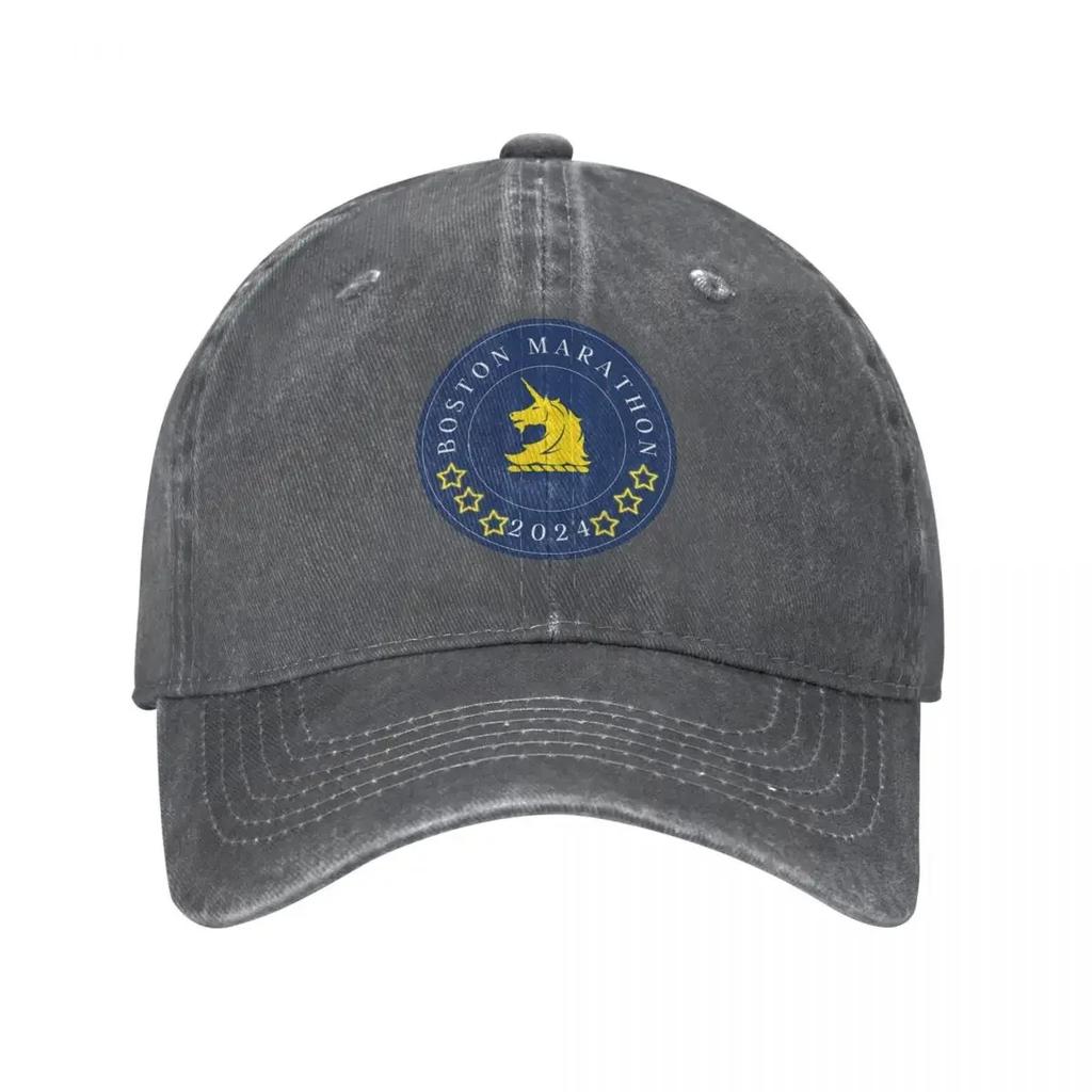 Vintage 2024 Boston Marathon Baseball Cap Men Women Distressed Washed Snapback Cap Outdoor All Seasons Unstructured Soft Cap