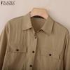 ZANZEA Women Casual Turn Down Collar Loose Long Sleeve Blouse