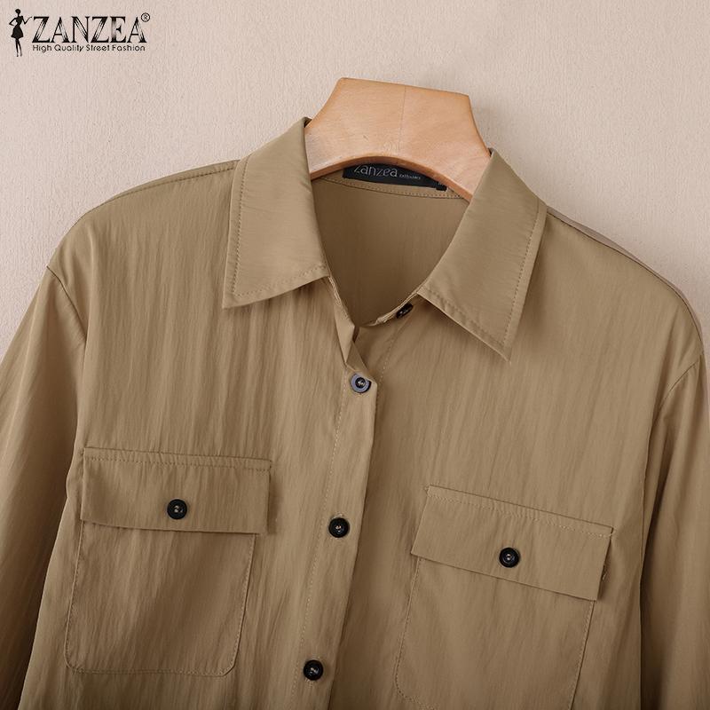 ZANZEA Women Casual Turn Down Collar Loose Long Sleeve Blouse
