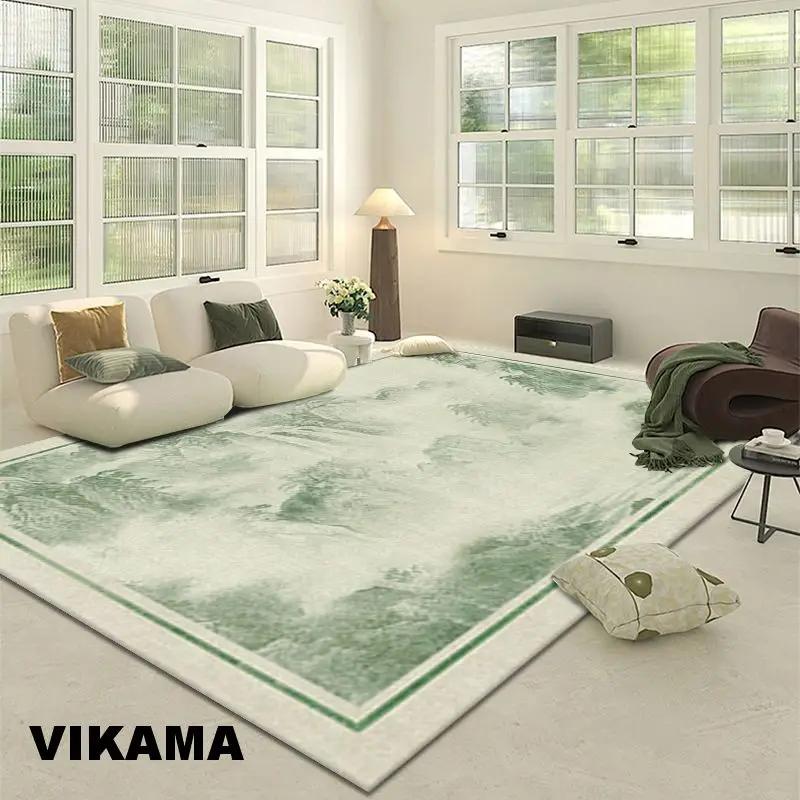 Sage Green Minimalist Bordered Area Rug, Soft Non-Slip Floor Carpet for Living Room, Bedroom  Modern Home