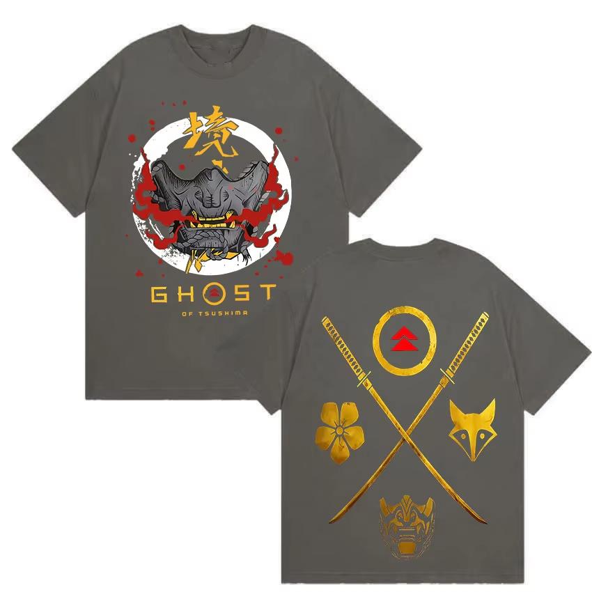 Japanese Game Ghost of Yotei Graphic pure cotton mens shirt ukiyoe style ONeck Short Sleeve womens fashion Tshirt