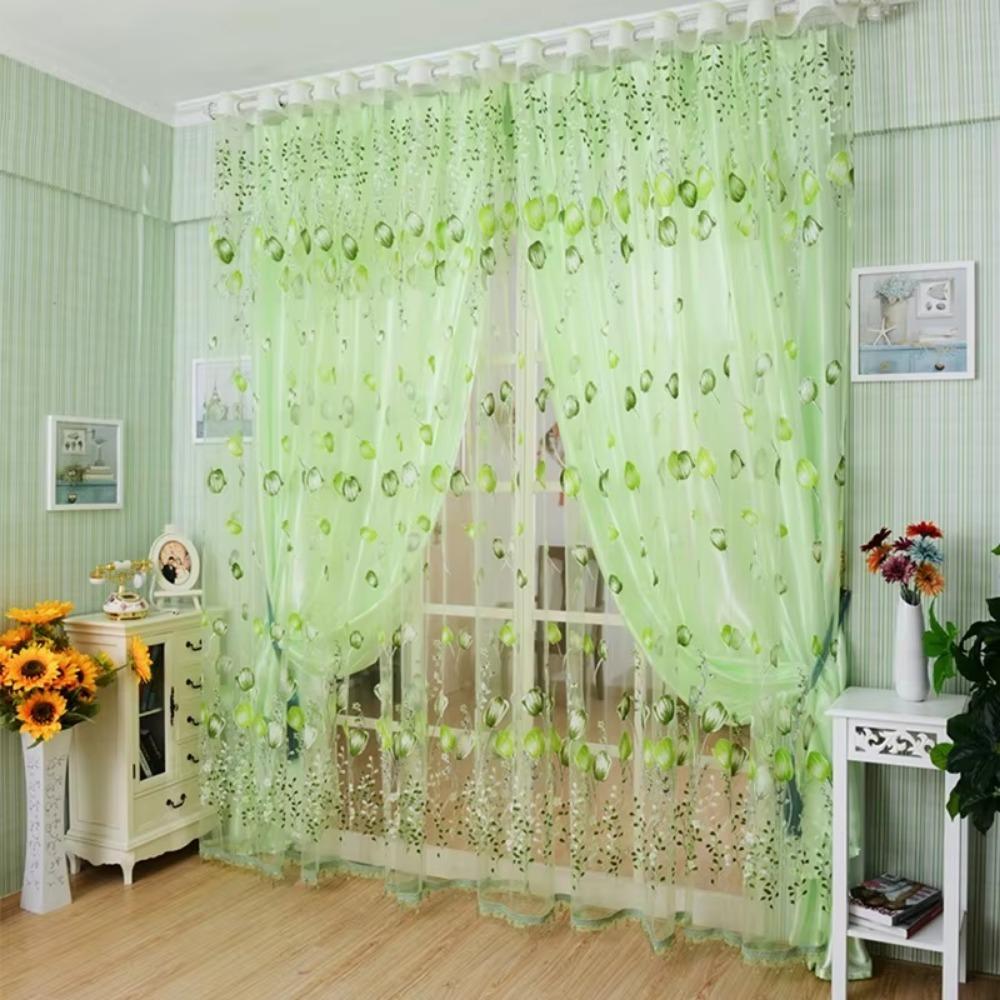 Printed Tulip Window Screen Polyester Sheer Curtains Fashion Drape Curtain  For Living Room